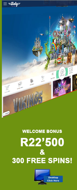 Sign Up At Sloty Casino And Get Up To A R22'500 and 300 Free Spins Welcome Bonus